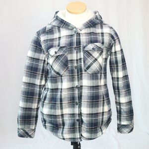 Boston Traders Plaid Hooded Fleece lined Flannel Jacket Shirt Kids Size S Blue